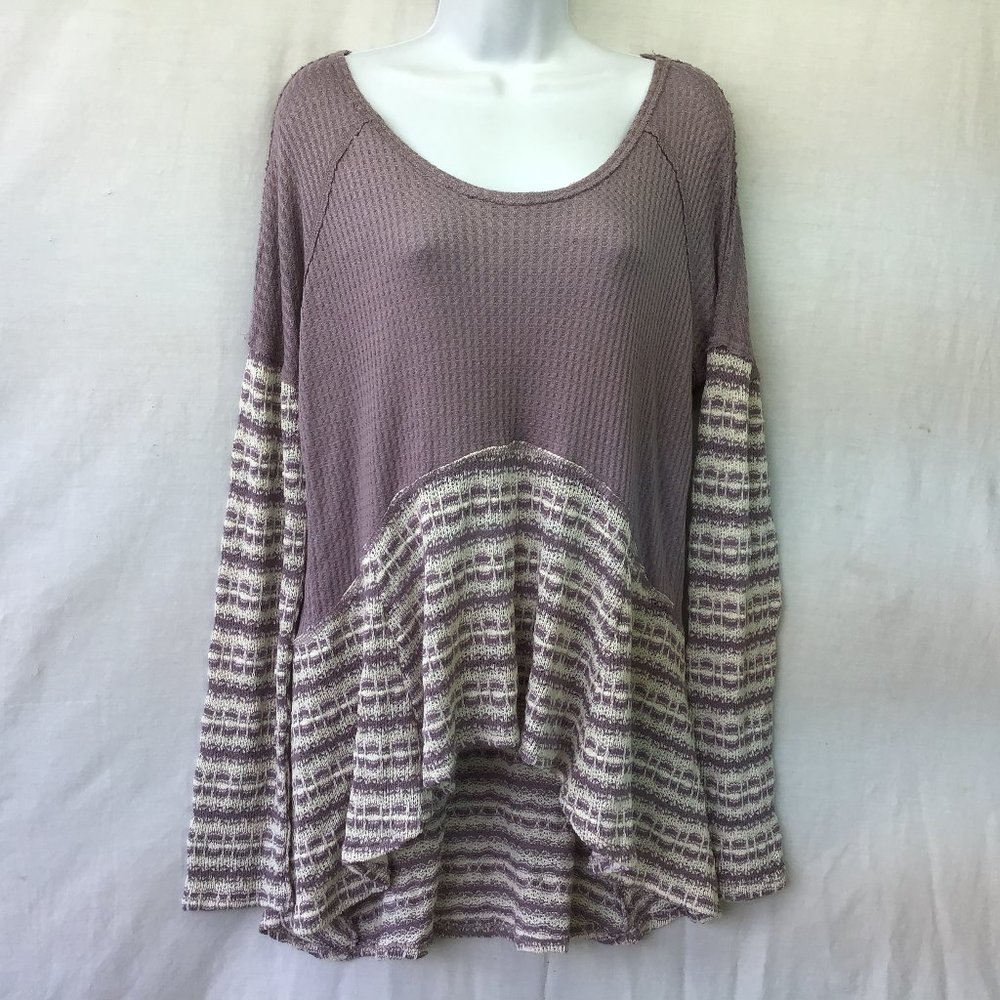 Rue 21 Women's Tunic Purple White Scoop Neck Drop Shoulder HI Low Popover NWT XL